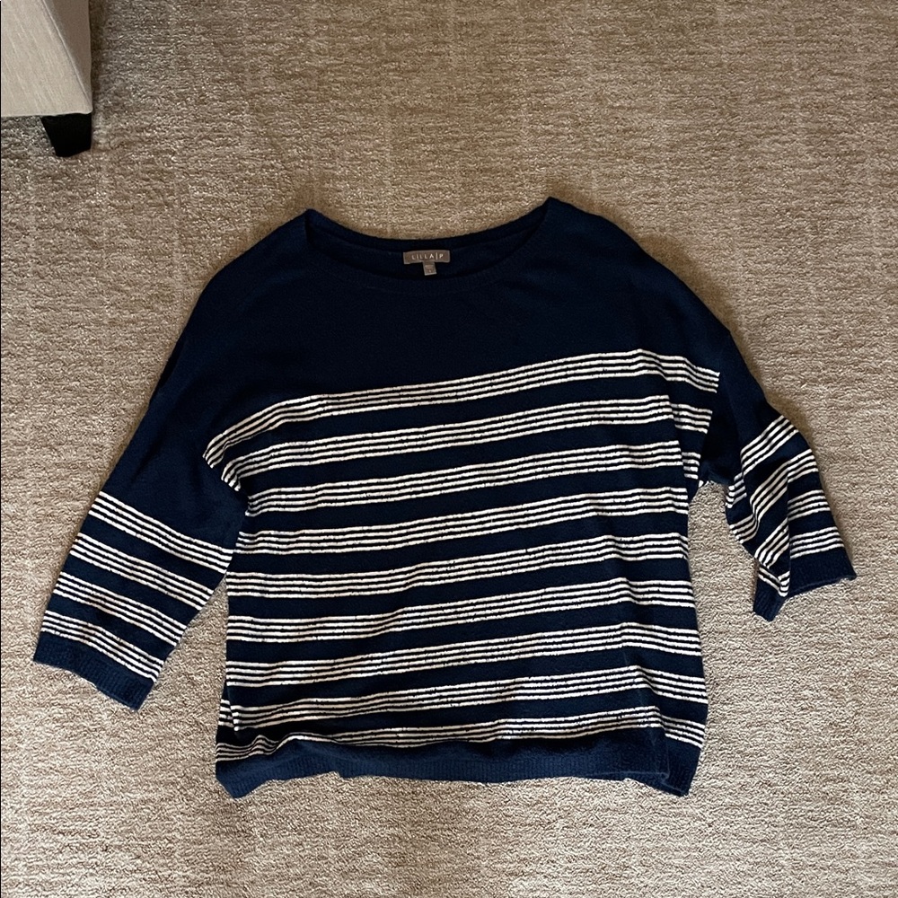 Lilla P Navy and White Striped Crew Neck Sweater